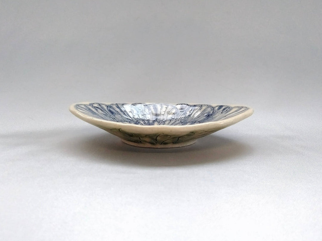 Peony Flower Diamond-Shaped Small Plate Blue - Crafted By Yoshihei Kato