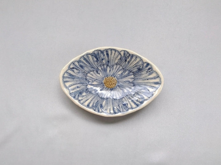 Peony Flower Diamond-Shaped Small Plate Blue - Crafted By Yoshihei Kato