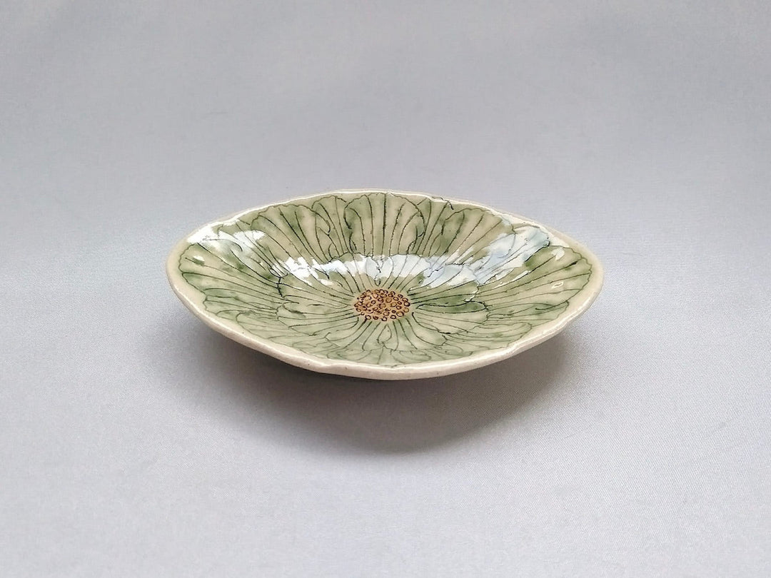 Peony Flower Diamond-Shaped Small Plate Green - Crafted By Yoshihei Kato