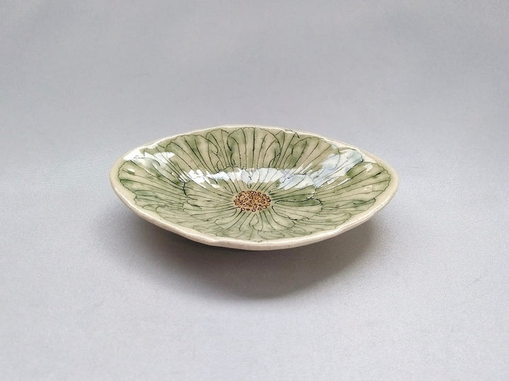 Peony Flower Diamond-Shaped Small Plate Green - Crafted By Yoshihei Kato