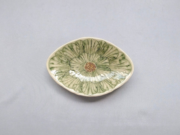 Peony Flower Diamond-Shaped Small Plate Green - Crafted By Yoshihei Kato