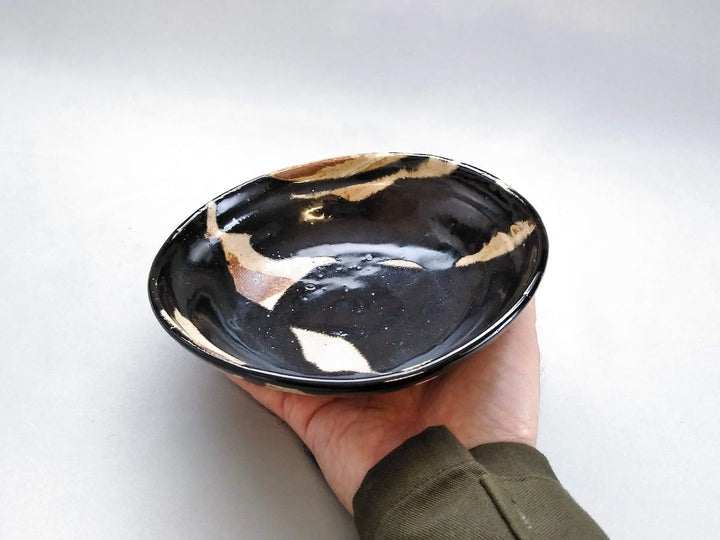 Black Oribe Kakubun 5-Sun Shallow Bowl - Crafted By Hiroyuki Oguri