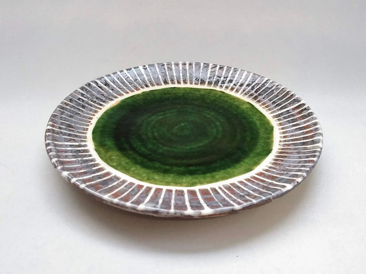 Shino Oribe Tokusa 7-Sun Plate — Kiln-Fired Japanese Pottery by Renji Nakagaki