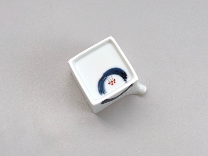 Camellia Katakuchi Sake Pourer Square Small attached Blue - Crafted By Ippo Kiln