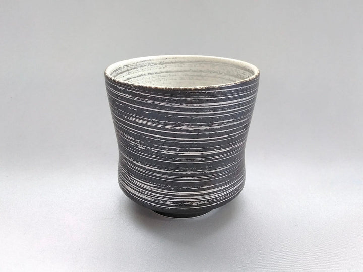Black interior White Matte Silver kasuri wide goblet - Crafted By Toetsu Kiln