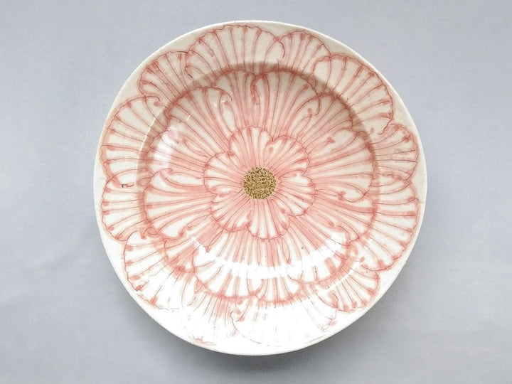 Peony Pattern swaying Rim Deep Plate Red — Hand-Glazed Japanese Pottery by Yoshihei Kato