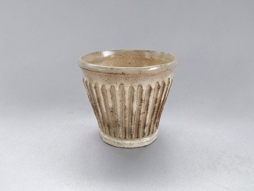 Soba Cup with Kohiki Glaze and Carved Ridges — Hand-Glazed Japanese Pottery by Junichi Mashiko