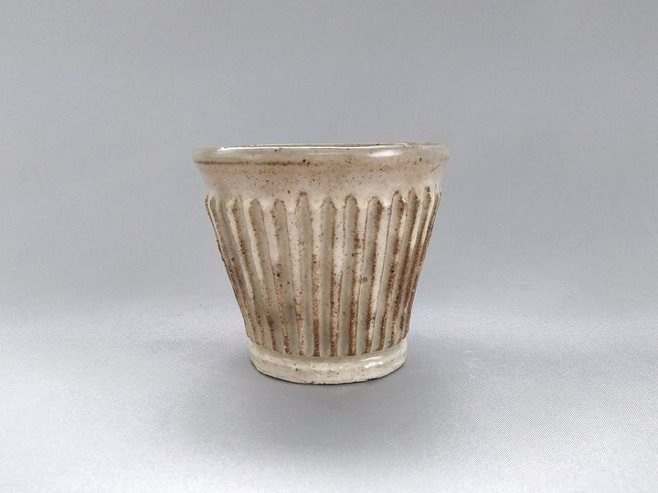Soba Cup with Kohiki Glaze and Carved Ridges — Hand-Glazed Japanese Pottery by Junichi Mashiko