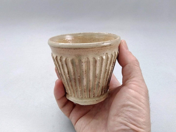 Soba Cup with Kohiki Glaze and Carved Ridges — Hand-Glazed Japanese Pottery by Junichi Mashiko