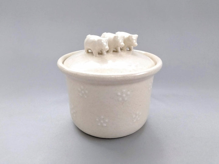 Ceramic lid White 3 pigs - Crafted By Ryo Makita