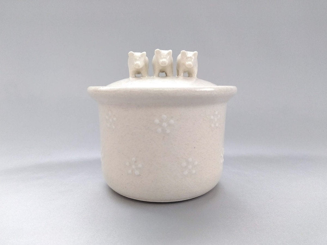 Ceramic lid White 3 pigs - Crafted By Ryo Makita