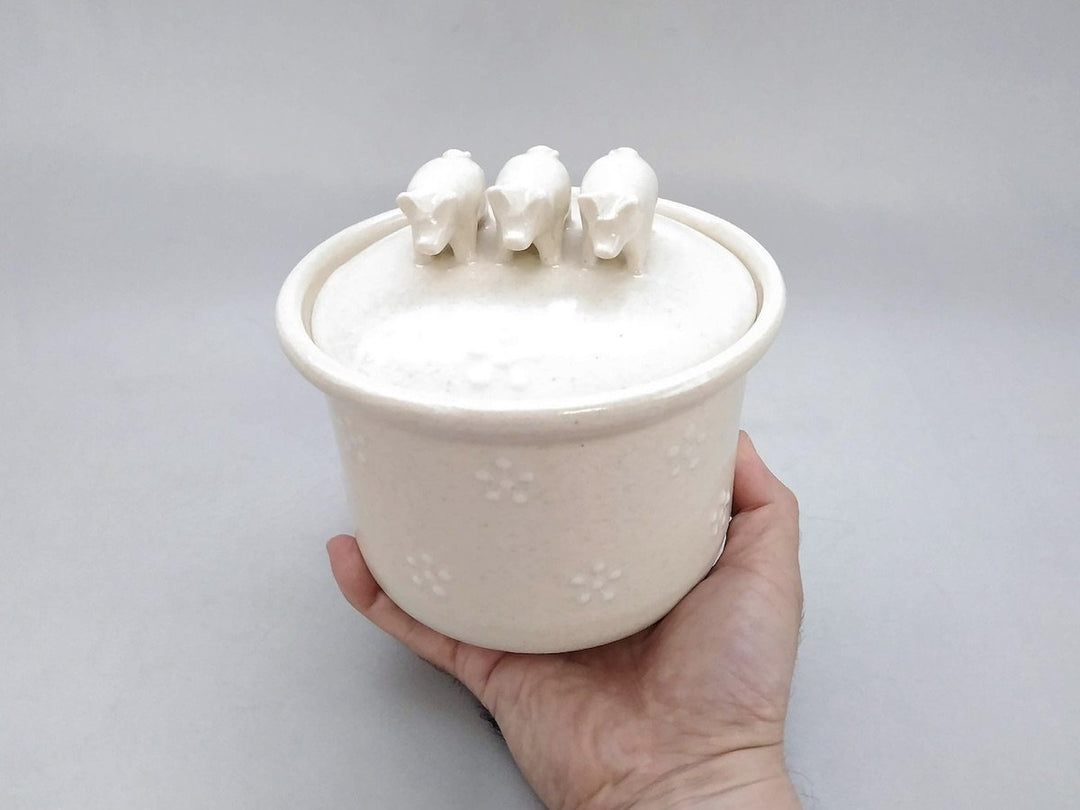 Ceramic lid White 3 pigs - Crafted By Ryo Makita