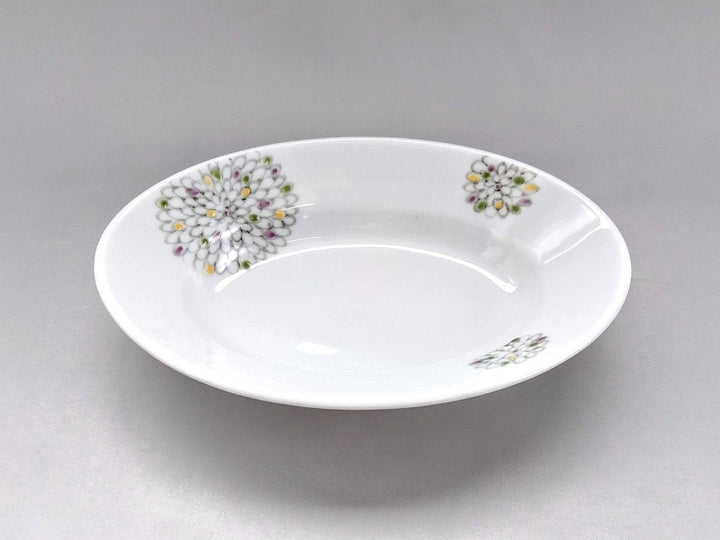 Large Colored Chrysanthemum Oval Bowl - Crafted By Tokushichi Kiln