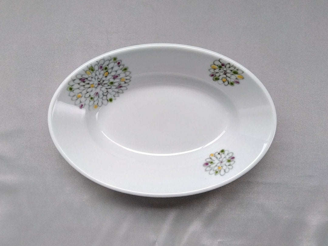 Large Colored Chrysanthemum Oval Bowl - Crafted By Tokushichi Kiln