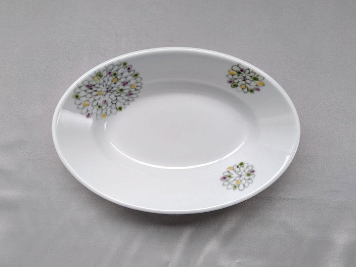 Large Colored Chrysanthemum Oval Bowl - Crafted By Tokushichi Kiln