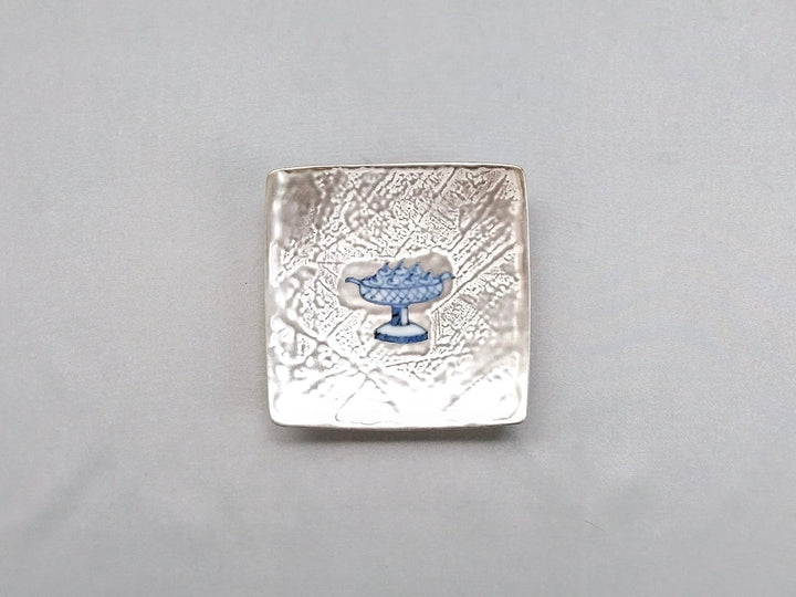 9cm Square Plate comPote with Silver dyeing - Crafted By Fukuju Kiln