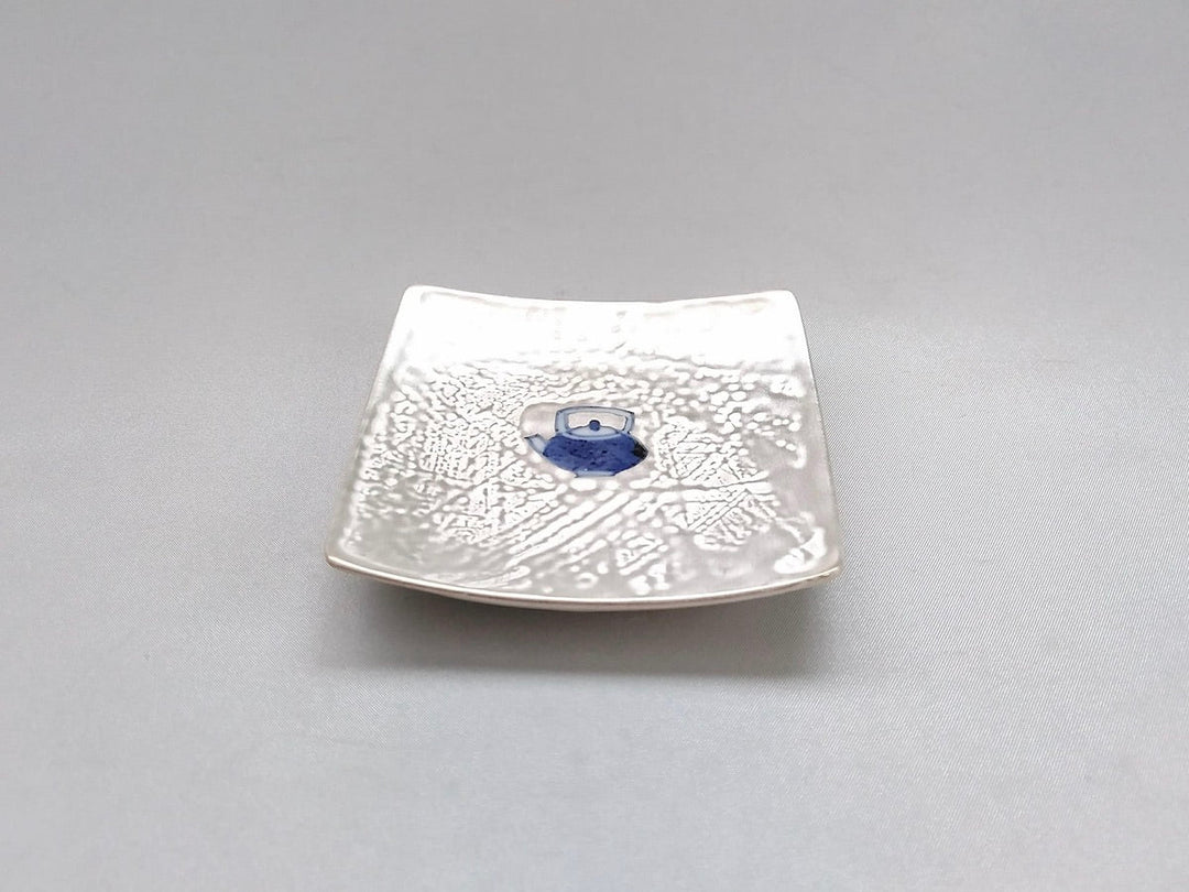9cm Square Plate with Silver dyeing iron kettle - Crafted By Fukuju Kiln