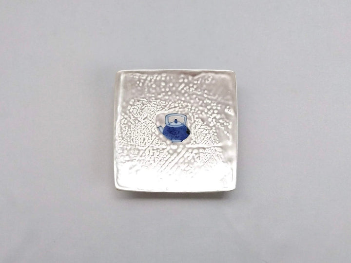 9cm Square Plate with Silver dyeing iron kettle - Crafted By Fukuju Kiln