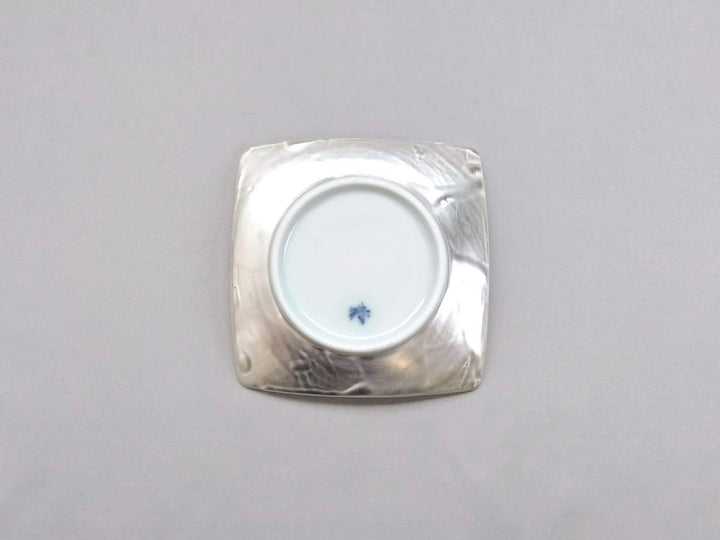 9cm Square Plate with Silver dyeing iron kettle - Crafted By Fukuju Kiln