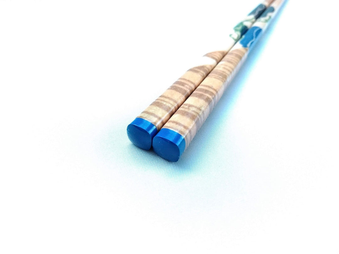 Natural Wooden Chopsticks Loofah Blue - Crafted By Hashikura Matsukan
