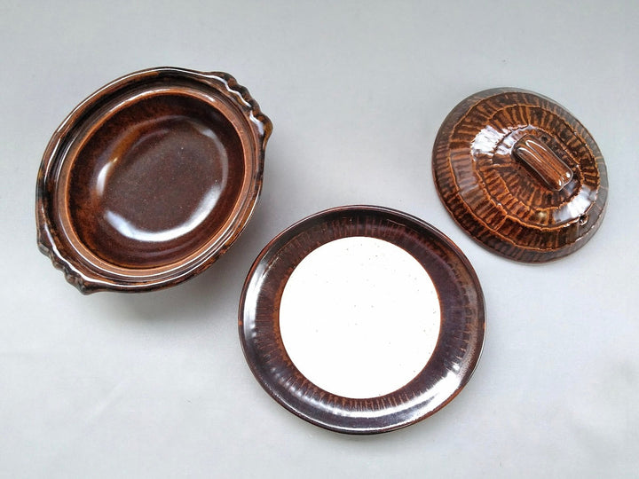 Brown Oval gratin with Plate - Crafted By Anraku Kiln