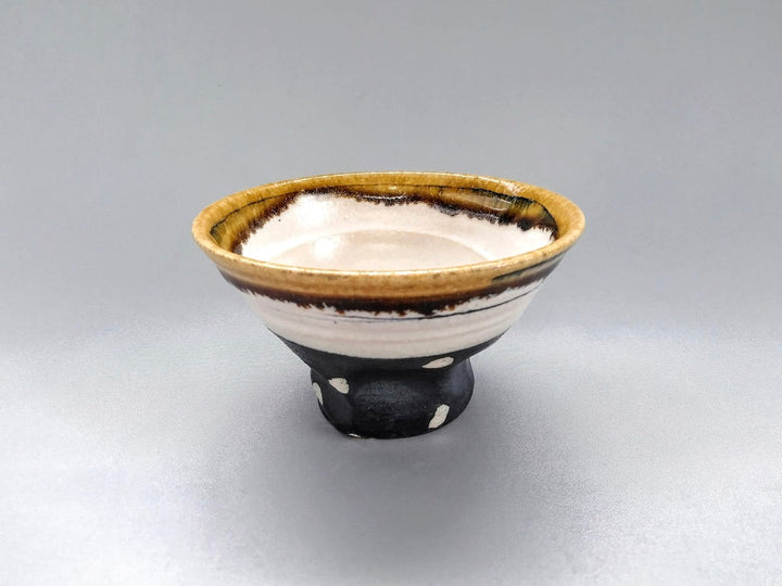 White Slip line engraved Black wrapped White dot Rice Bowl - Crafted By Kazuhito Yamamoto