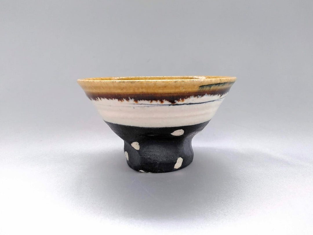 White Slip line engraved Black wrapped White dot Rice Bowl - Crafted By Kazuhito Yamamoto