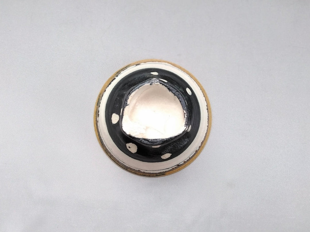 White Slip line engraved Black wrapped White dot Rice Bowl - Crafted By Kazuhito Yamamoto
