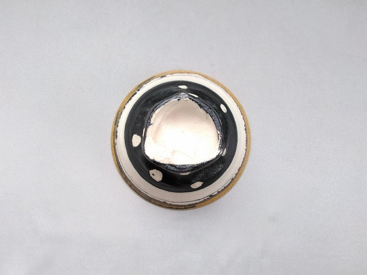 White Slip line engraved Black wrapped White dot Rice Bowl - Crafted By Kazuhito Yamamoto