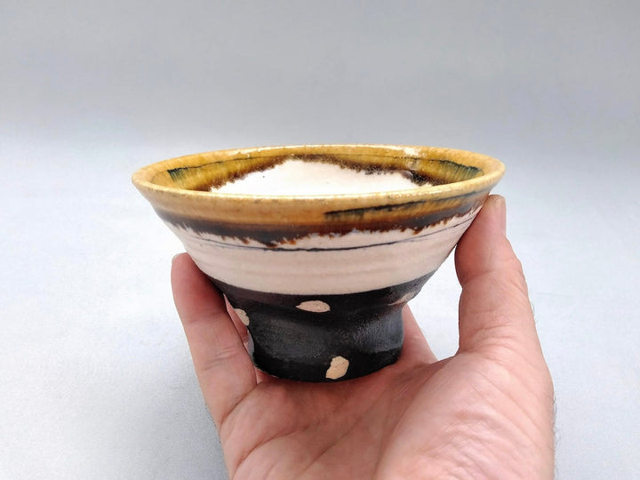 White Slip line engraved Black wrapped White dot Rice Bowl - Crafted By Kazuhito Yamamoto