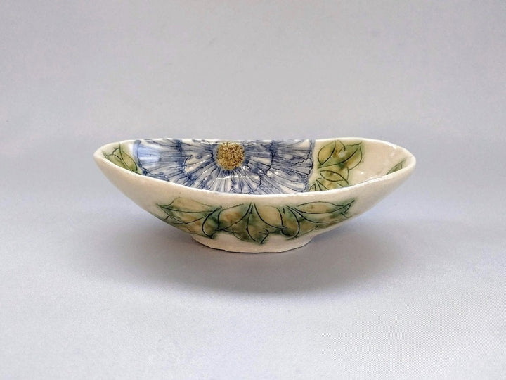 Peony Boat Shaped Small Bowl Blue - Crafted By Yoshihei Kato