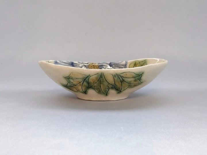 Peony Boat Shaped Small Bowl Blue - Crafted By Yoshihei Kato
