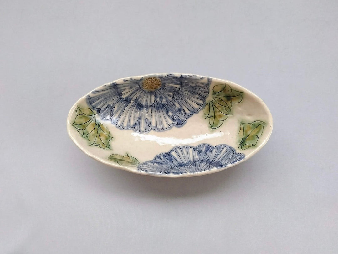 Peony Boat Shaped Small Bowl Blue - Crafted By Yoshihei Kato