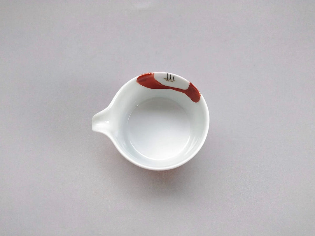 Red-painted Camellia Katakuchi Sake Pourer Kozukemaru - Crafted By Ippo Kiln