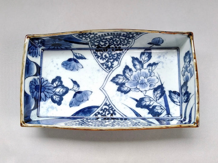 Sometsuke Peony octopus Arabesque box Plate - Crafted By Kanemon Kiln