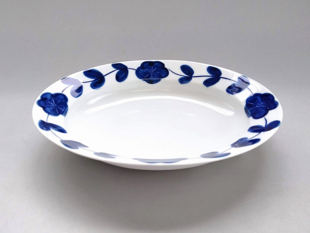 Rim Oval Plate with Underglazed Flowers - Crafted By Koyo Kiln