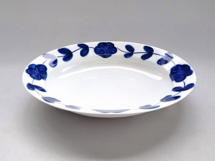Rim Oval Plate with Underglazed Flowers - Crafted By Koyo Kiln
