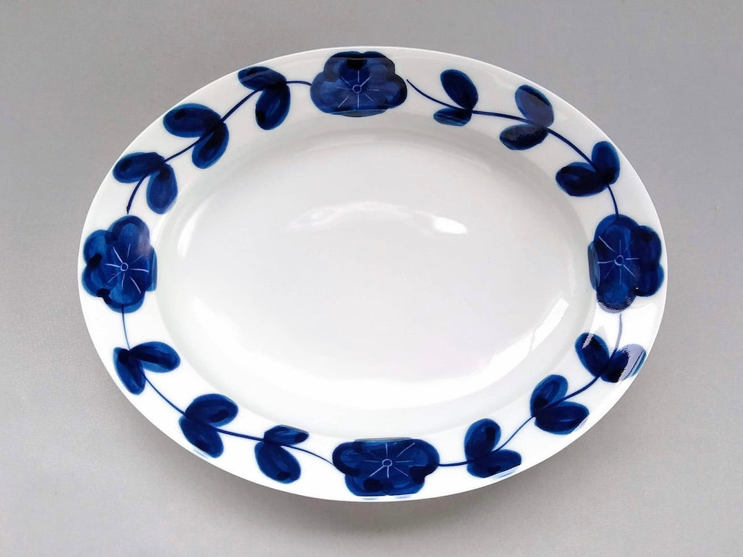 Rim Oval Plate with Underglazed Flowers - Crafted By Koyo Kiln